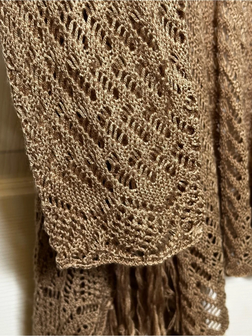 One World Crochet Fringe Shawl Open Front Longline Cardigan Womens XL Boho